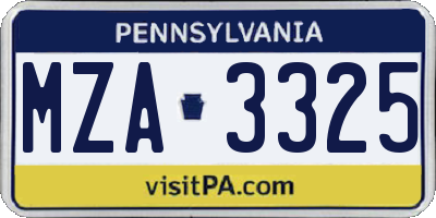 PA license plate MZA3325