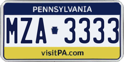 PA license plate MZA3333