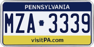 PA license plate MZA3339