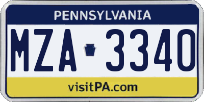 PA license plate MZA3340