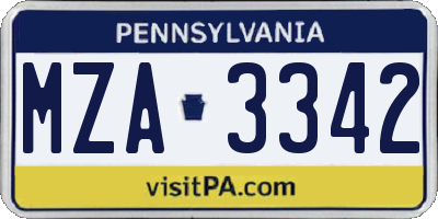 PA license plate MZA3342