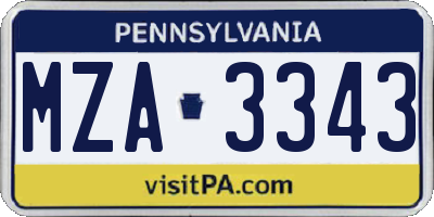 PA license plate MZA3343