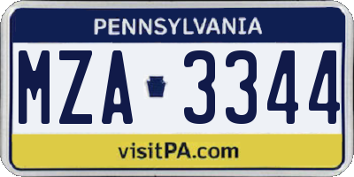 PA license plate MZA3344