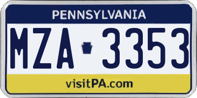 PA license plate MZA3353