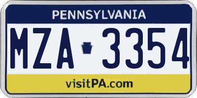 PA license plate MZA3354