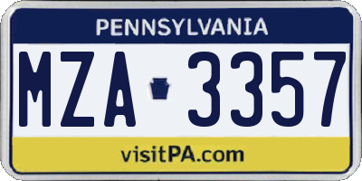 PA license plate MZA3357