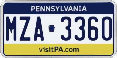 PA license plate MZA3360