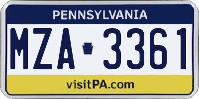 PA license plate MZA3361