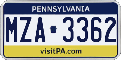 PA license plate MZA3362