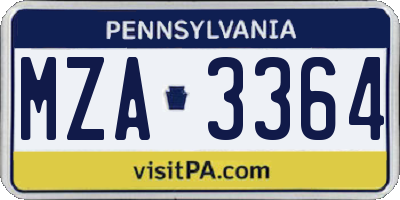 PA license plate MZA3364