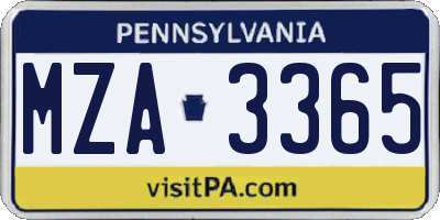 PA license plate MZA3365