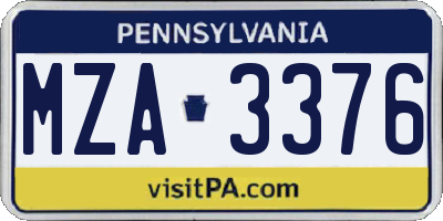 PA license plate MZA3376