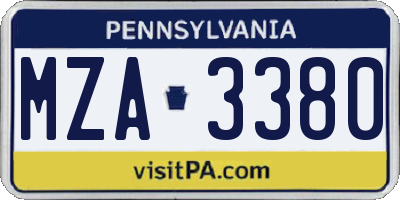PA license plate MZA3380