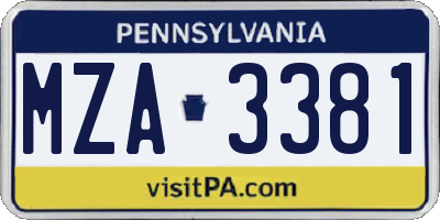 PA license plate MZA3381