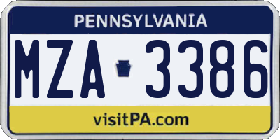 PA license plate MZA3386