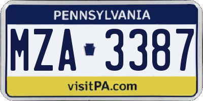 PA license plate MZA3387