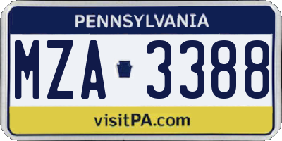 PA license plate MZA3388