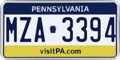 PA license plate MZA3394