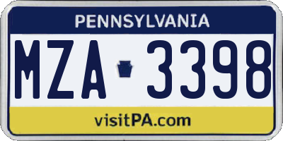 PA license plate MZA3398