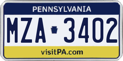 PA license plate MZA3402