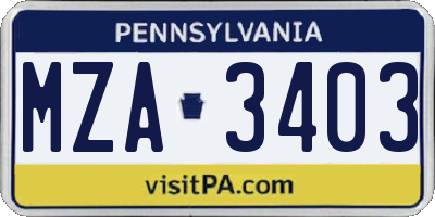 PA license plate MZA3403