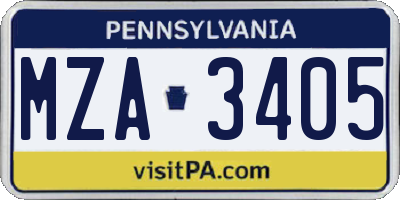 PA license plate MZA3405