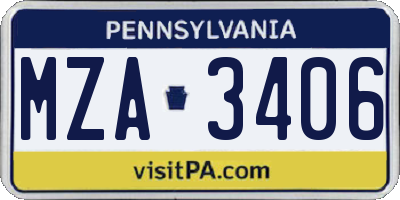 PA license plate MZA3406