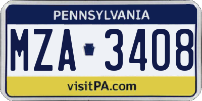 PA license plate MZA3408