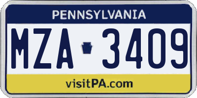 PA license plate MZA3409