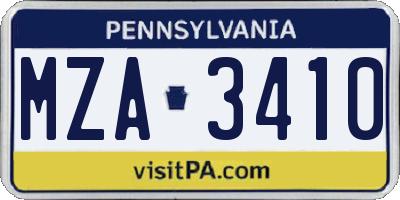 PA license plate MZA3410
