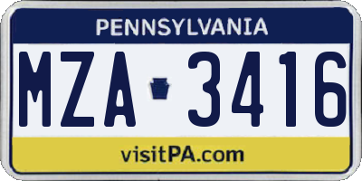 PA license plate MZA3416