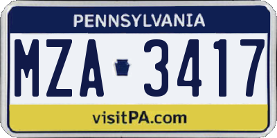 PA license plate MZA3417