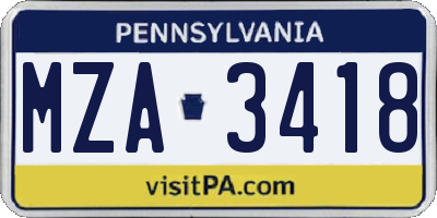 PA license plate MZA3418