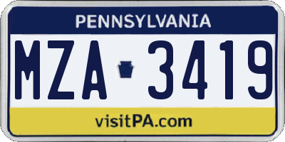 PA license plate MZA3419