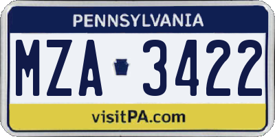 PA license plate MZA3422