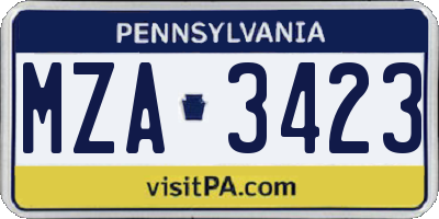 PA license plate MZA3423