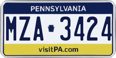 PA license plate MZA3424