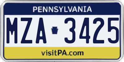 PA license plate MZA3425