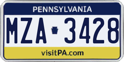 PA license plate MZA3428