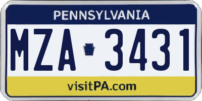 PA license plate MZA3431