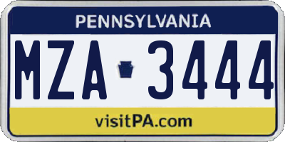 PA license plate MZA3444