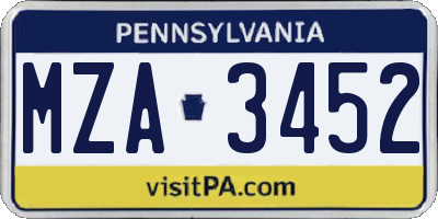 PA license plate MZA3452