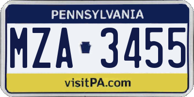 PA license plate MZA3455