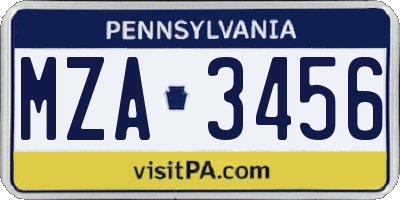 PA license plate MZA3456