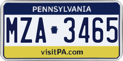 PA license plate MZA3465