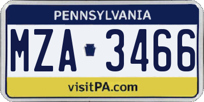 PA license plate MZA3466