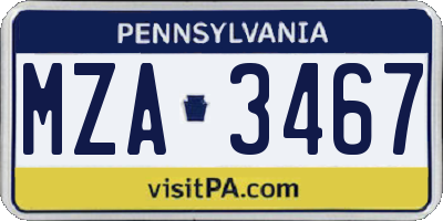 PA license plate MZA3467