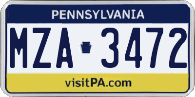 PA license plate MZA3472