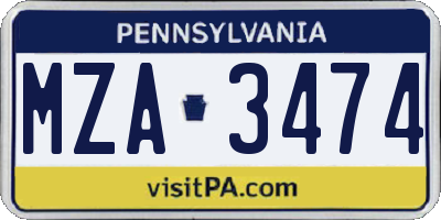 PA license plate MZA3474