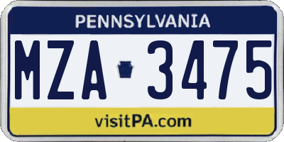 PA license plate MZA3475